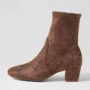 Women DJANGO & JULIETTE Hartful Taupe Sparkle Stretch Microsuede Ankle Boots