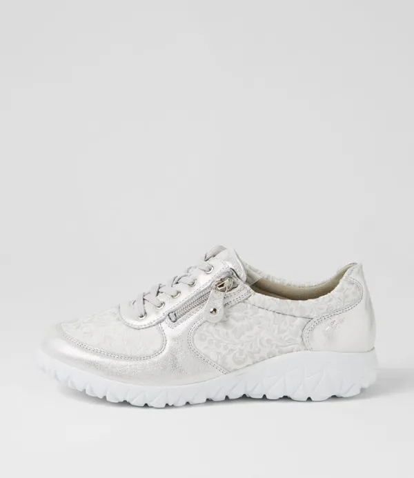 Women WALDLAUFER Havy Silber Weiss Leather Sneakers