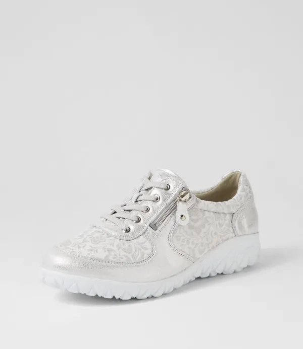 Women WALDLAUFER Havy Silber Weiss Leather Sneakers