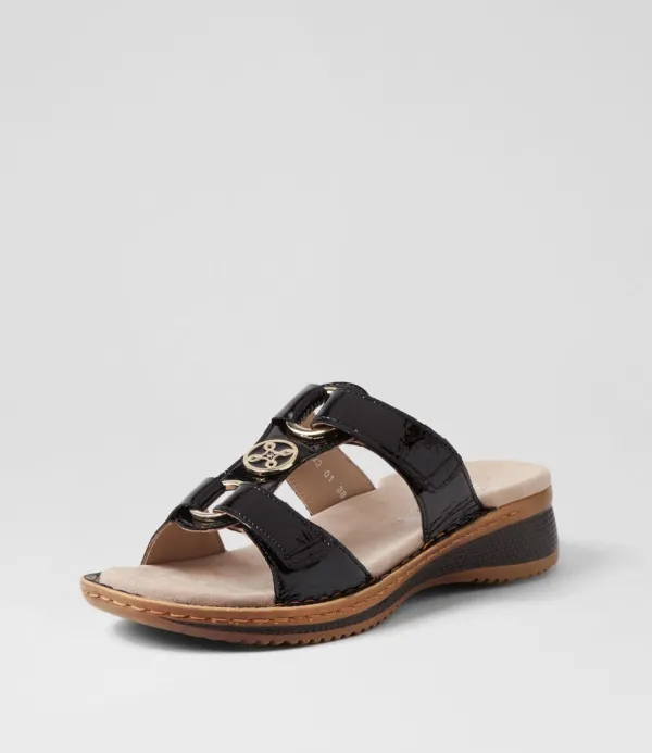 Women ARA Hawaii 3 Schwarz Leather Sandals