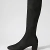 Women DJANGO & JULIETTE Hayleys Black Sparkle Stretch Microsuede Knee High Boots
