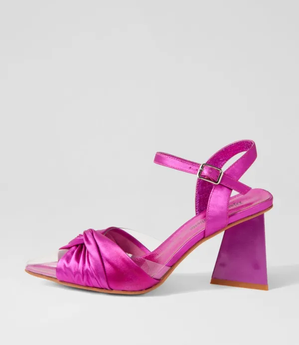 Women DJANGO & JULIETTE Hivon Clear Fuchsia Satin Vinylite Leather Heels