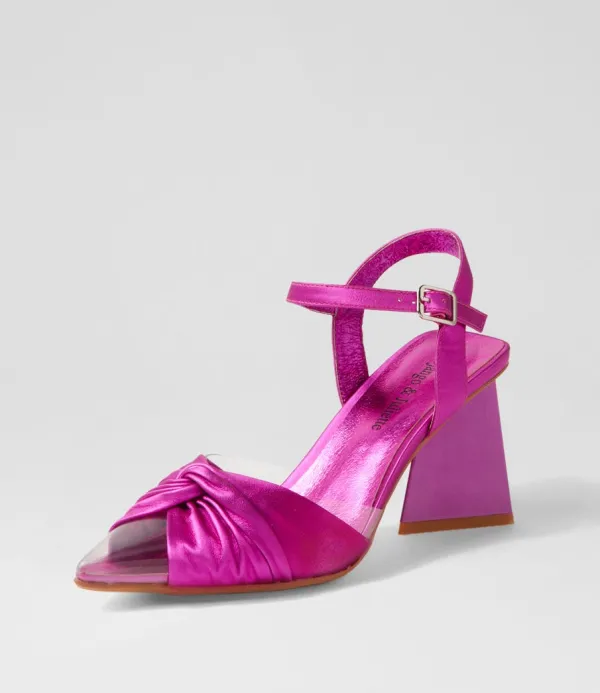 Women DJANGO & JULIETTE Hivon Clear Fuchsia Satin Vinylite Leather Heels