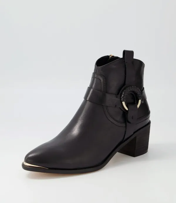 Women DJANGO & JULIETTE Hoyo Black Leather Ankle Boots