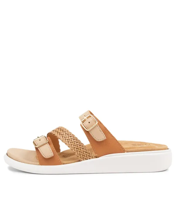 Women ZIERA Ieanny W Camel Multi Leather Weave Slides