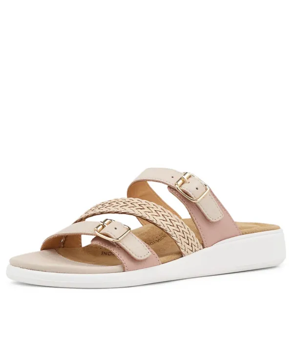 Women ZIERA Ieanny W Nude Multi Leather Weave Slides