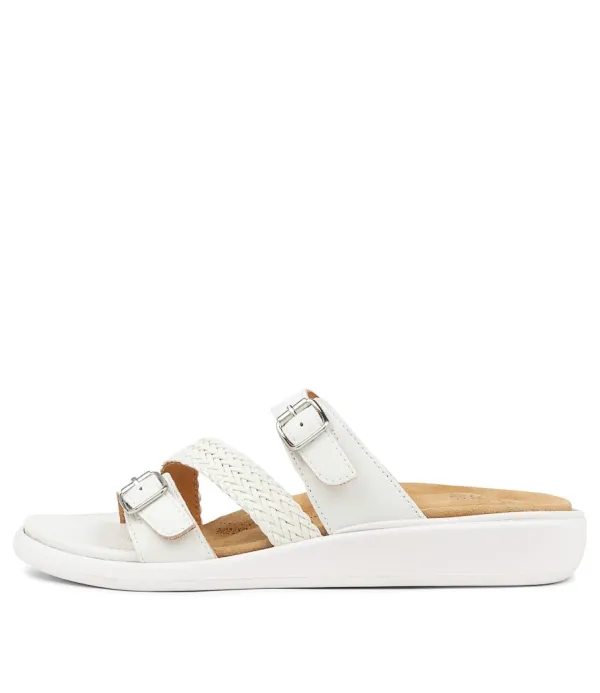 Women ZIERA Ieanny W White Multi Leather Weave Slides