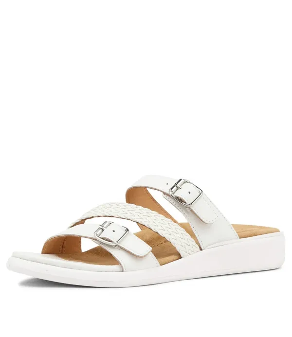 Women ZIERA Ieanny W White Multi Leather Weave Slides