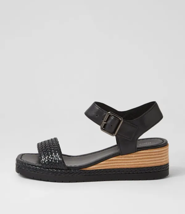 Women DJANGO & JULIETTE Imari Black Weave Leather Sandals