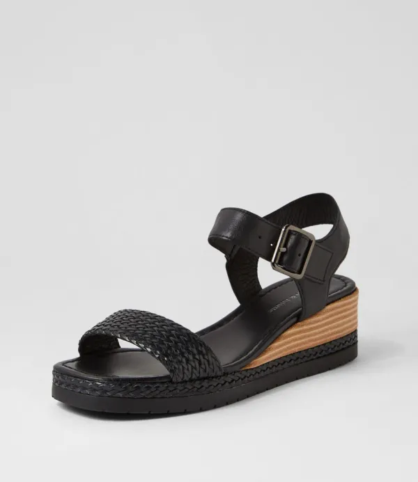 Women DJANGO & JULIETTE Imari Black Weave Leather Sandals