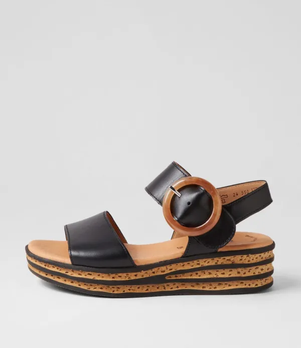 Women GABOR Jale Schwarz Leather Sandals