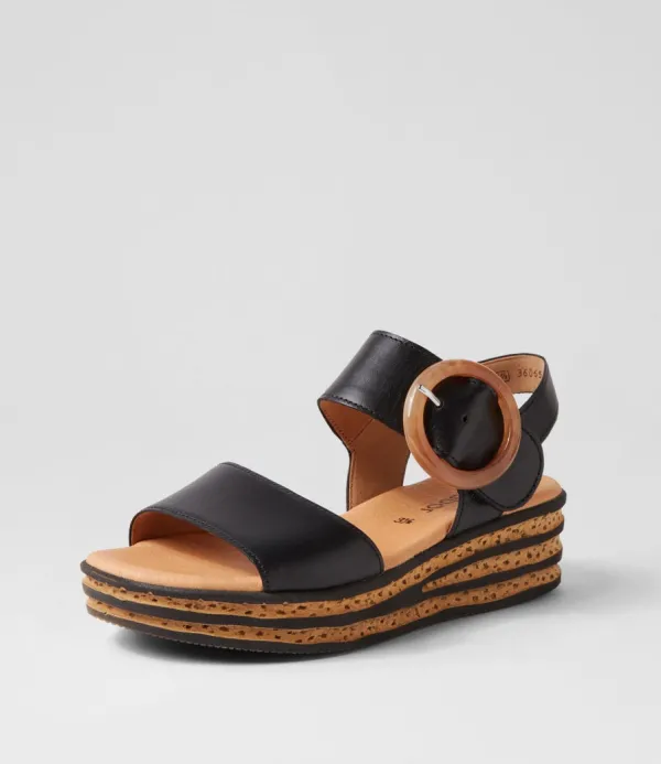 Women GABOR Jale Schwarz Leather Sandals