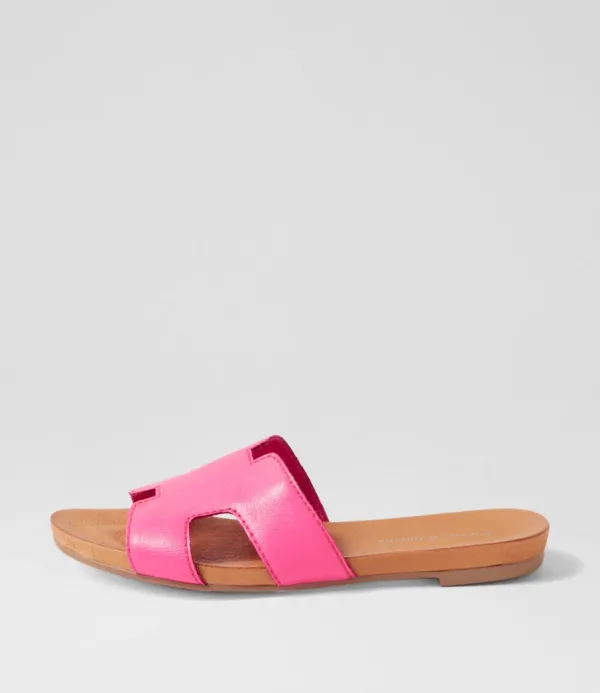 Women DJANGO & JULIETTE Jamel Hot Pink Leather Slides
