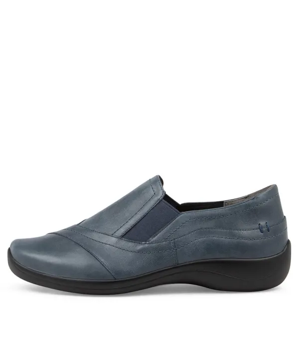 Women ZIERA Java Xf Navy Leather Slip Ons