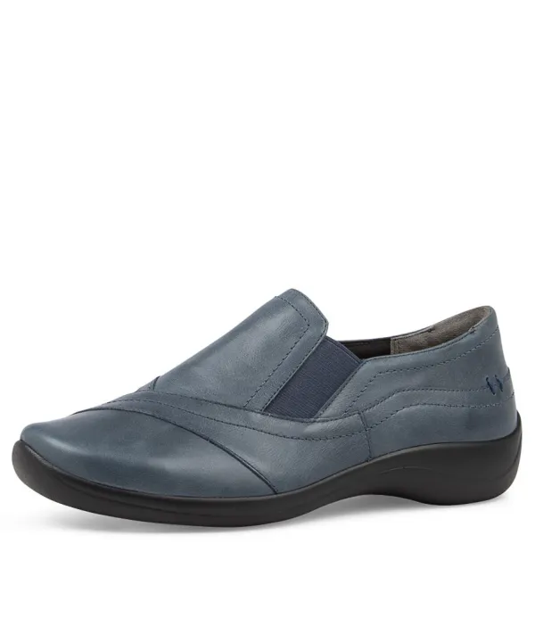 Women ZIERA Java Xf Navy Leather Slip Ons