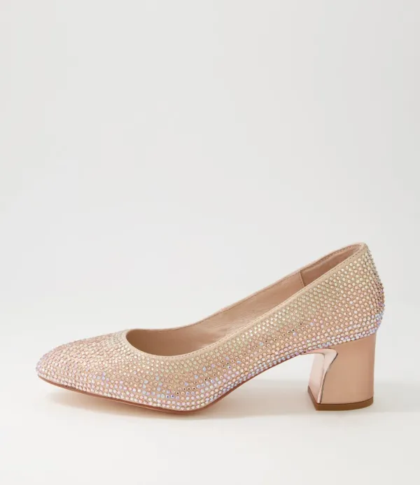 Women DJANGO & JULIETTE Jenice Rose Gold Petrol Leather Heels
