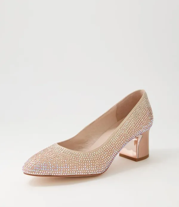 Women DJANGO & JULIETTE Jenice Rose Gold Petrol Leather Heels