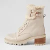 Women TOP END Jenifa Almond Off White Leather Fur Lace Up Boots