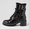 Women TOP END Jenifa Black Patent Fur Lace Up Boots