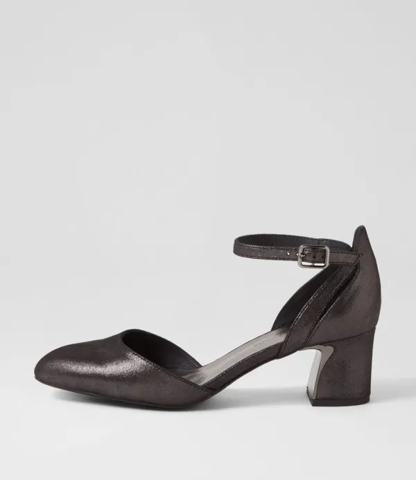 Women DJANGO & JULIETTE Jillie Black Shimmer Leather Heels