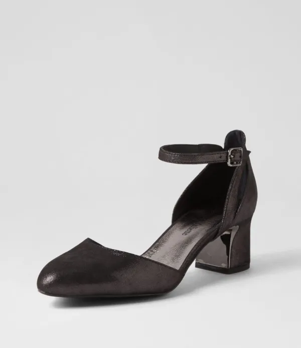 Women DJANGO & JULIETTE Jillie Black Shimmer Leather Heels