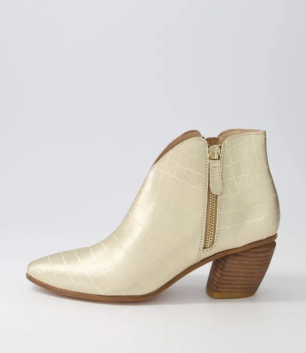 Women DJANGO & JULIETTE Josky Gold Croc Leather Ankle Boots