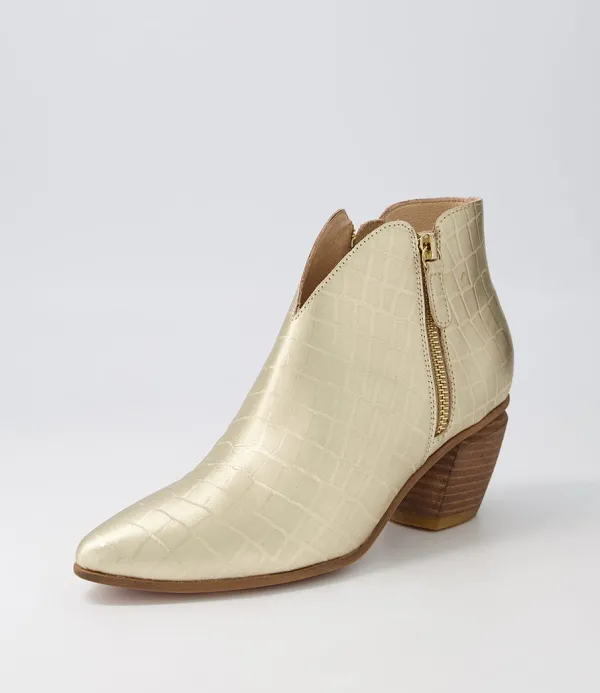 Women DJANGO & JULIETTE Josky Gold Croc Leather Ankle Boots