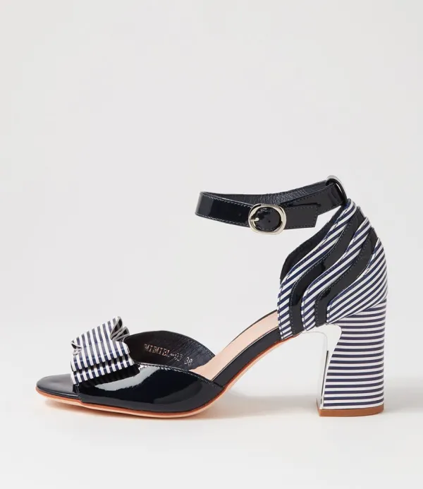 Women DJANGO & JULIETTE Kadmiel Navy Stripe Patent Leather Sandals