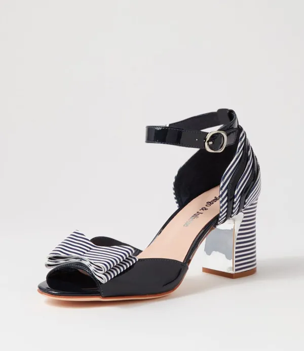 Women DJANGO & JULIETTE Kadmiel Navy Stripe Patent Leather Sandals