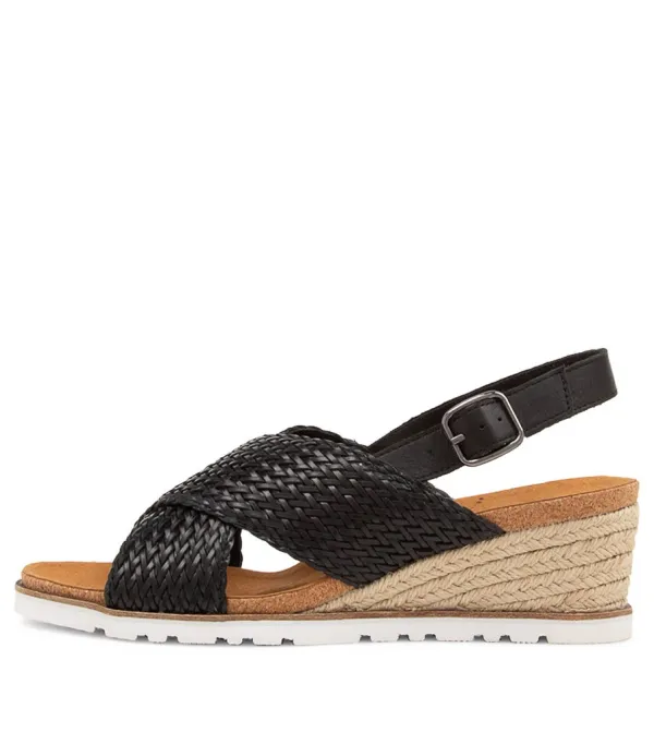 Women ZIERA Kaeme W Black Weave Leather Sandals