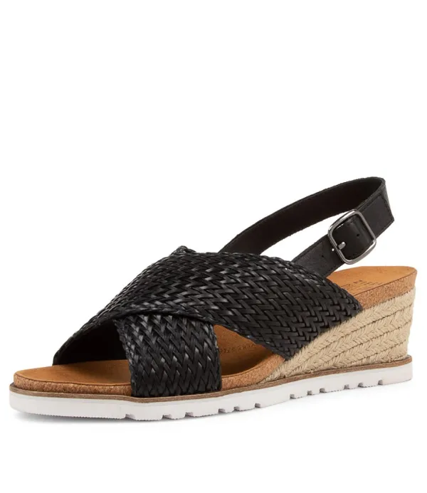 Women ZIERA Kaeme W Black Weave Leather Sandals