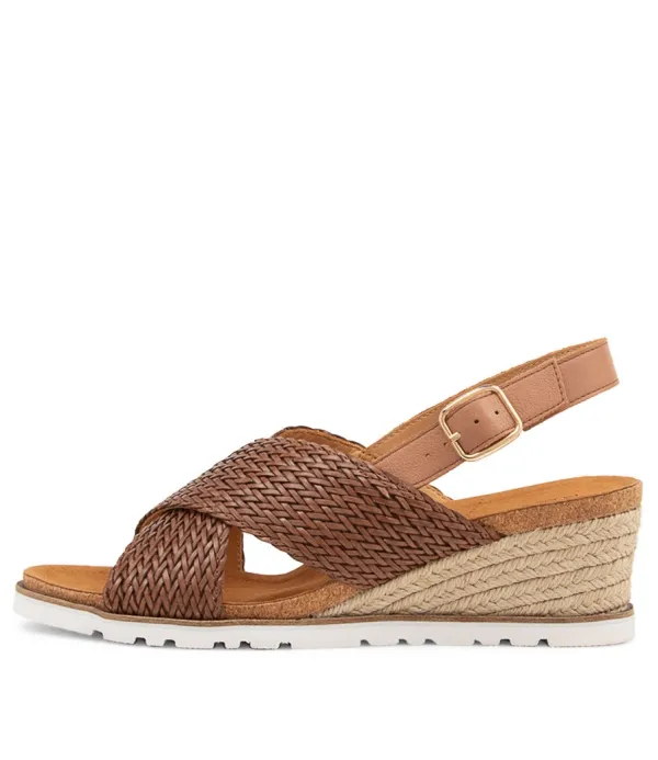 Women ZIERA Kaeme W Cognac Weave Leather Sandals