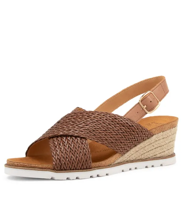 Women ZIERA Kaeme W Cognac Weave Leather Sandals