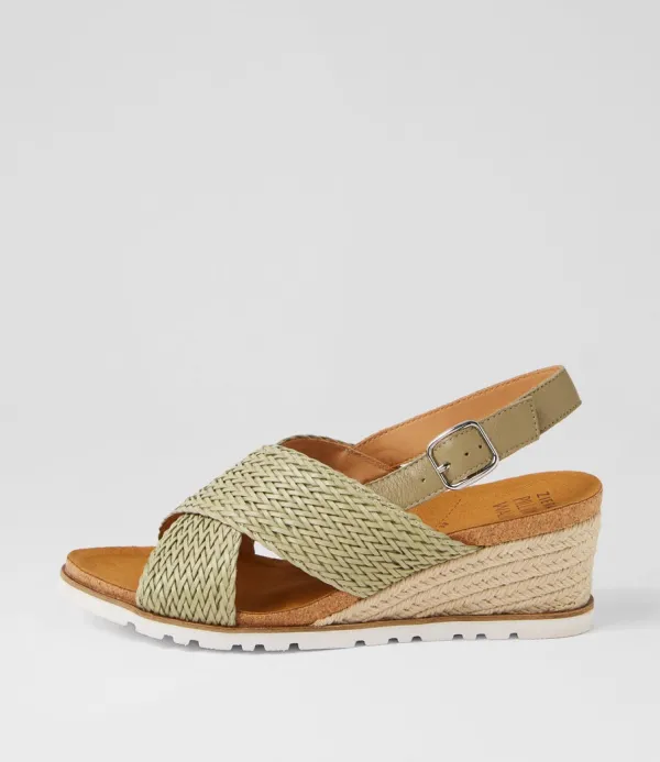 Women ZIERA Kaeme W Khaki Weave Leather Sandals
