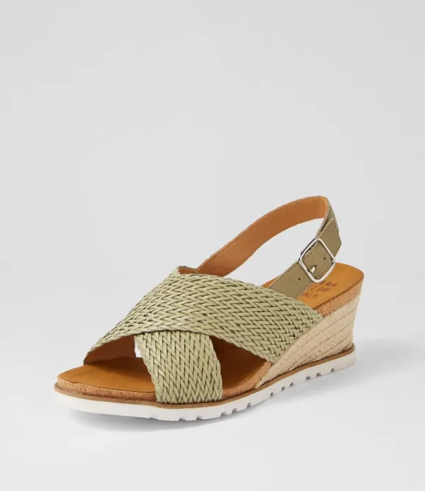 Women ZIERA Kaeme W Khaki Weave Leather Sandals