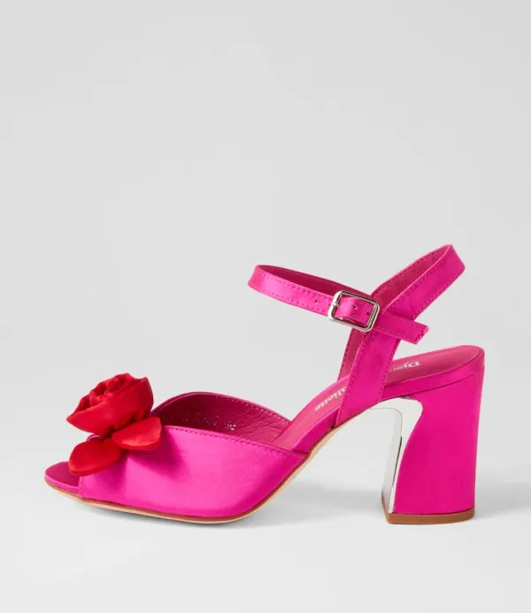 Women DJANGO & JULIETTE Kalice Hot Pink Red Satin Sandals