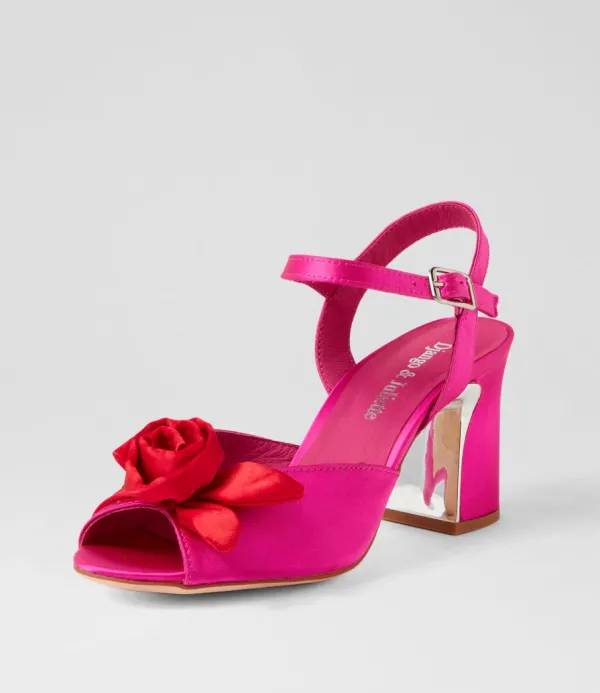 Women DJANGO & JULIETTE Kalice Hot Pink Red Satin Sandals