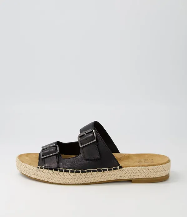 Women ZIERA Kapila W Black Leather Espadrilles