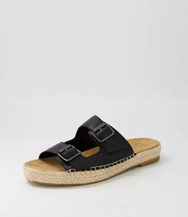 Women ZIERA Kapila W Black Leather Espadrilles