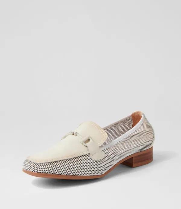 Women HISPANITAS Kenia 62 White Panna Mesh Leather Loafers