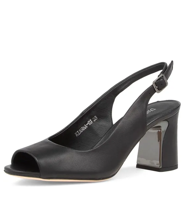 Women DJANGO & JULIETTE Kianna Black Leather Peep Toe Heels