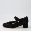 Women ZIERA Kitty W Black Sparkle Suede Mary Jane Heels