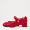 Women ZIERA Kitty W Red Sparkle Suede Mary Jane Heels