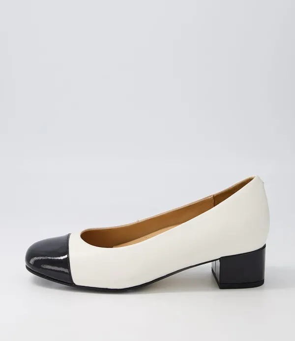 Women ZIERA Knelis W Black Ivory Patent Leather Heels