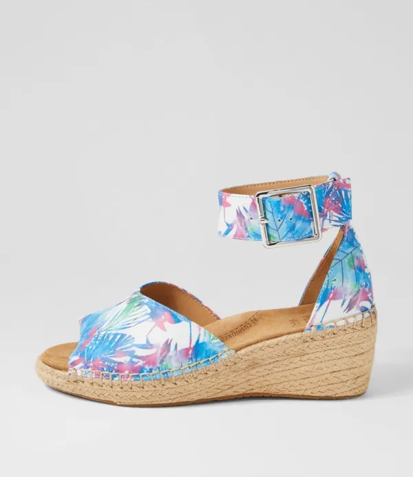 Women ZIERA Koen Xw Blue Palms Leather Espadrilles