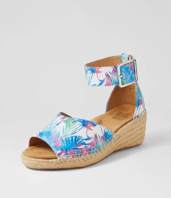 Women ZIERA Koen Xw Blue Palms Leather Espadrilles