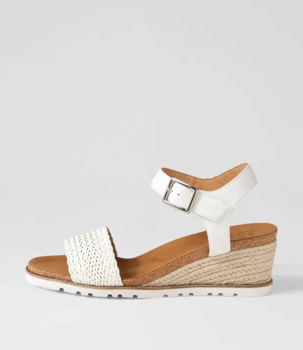 Women ZIERA Konyise W White Weave Leather Sandals