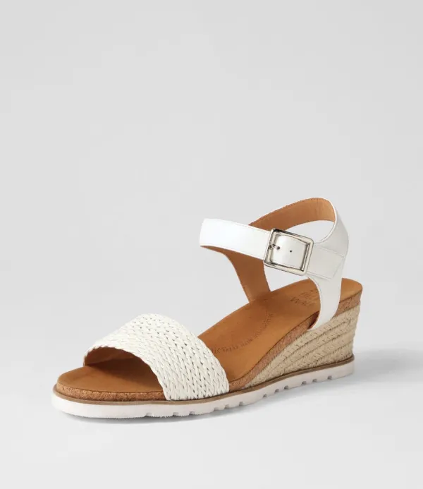 Women ZIERA Konyise W White Weave Leather Sandals