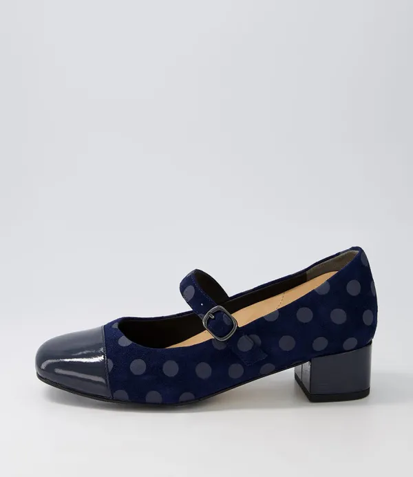 Women ZIERA Kowder W Navy Spot Patent Suede Heels