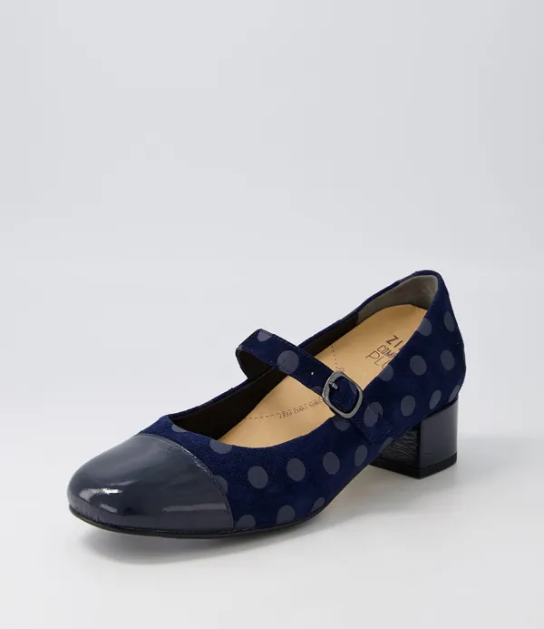 Women ZIERA Kowder W Navy Spot Patent Suede Heels